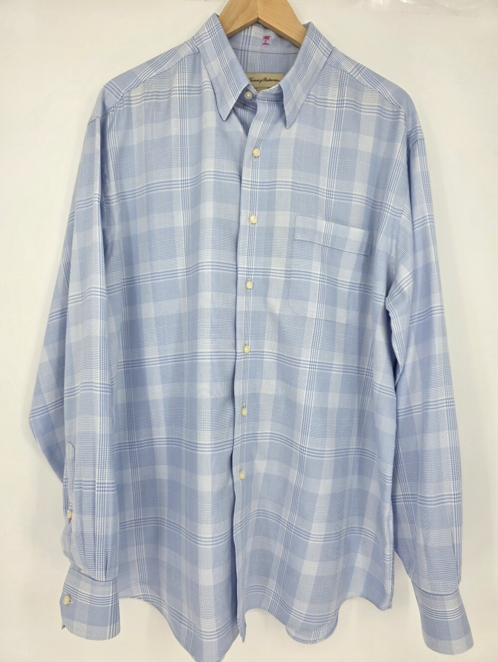 Tommy‎ Bahama 100% Cotton Blue White Plaid Button Down Shirt 16 34-35
